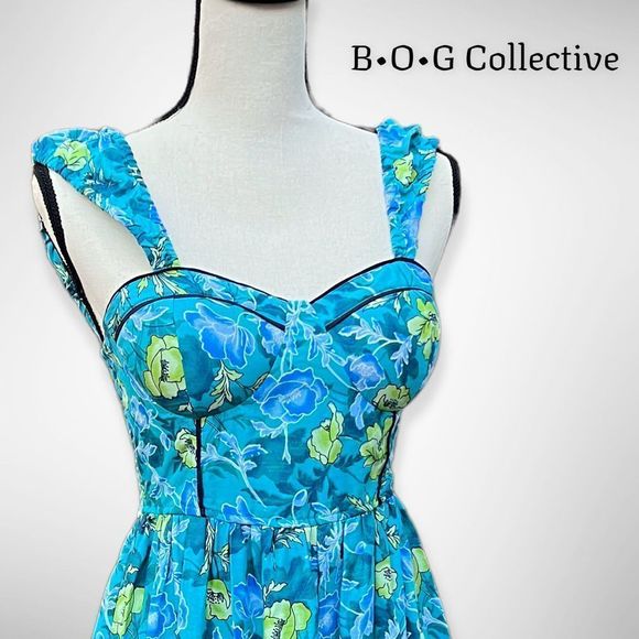 NWT B•O•G Collective Blue Floral Strap Mini Dress Padded Chest Bra (M) $98 - Picture 2 of 12
